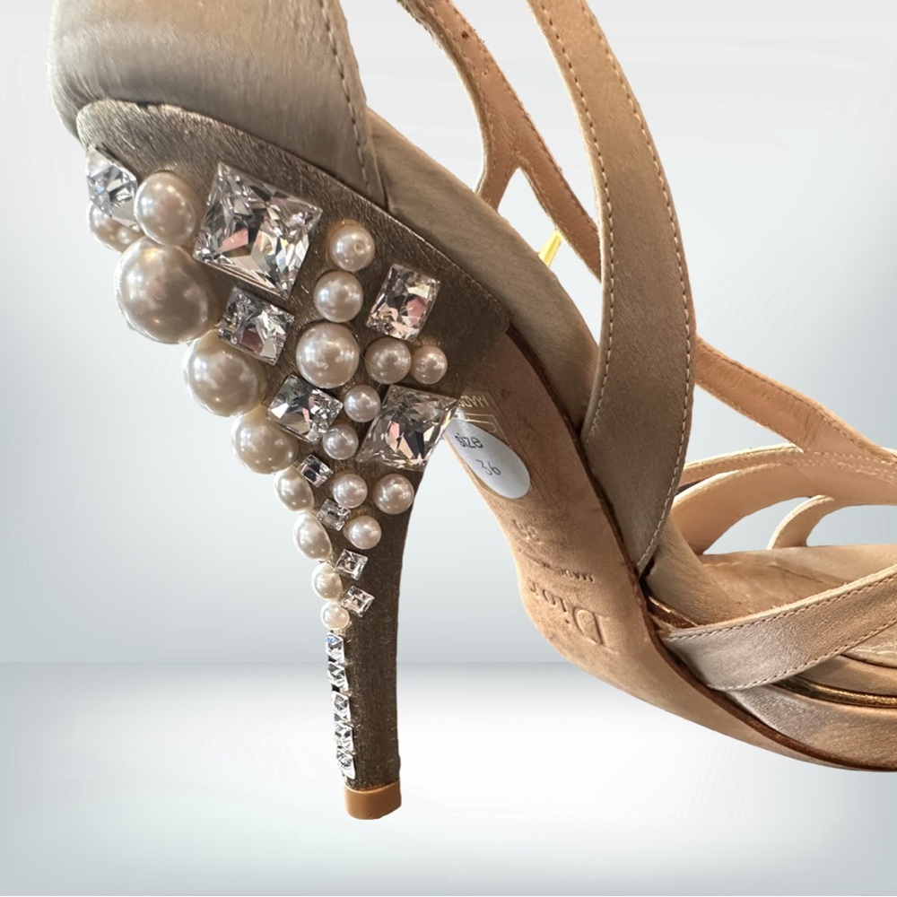 Christian Dior Champagne Diamond Pearl Sandals 36